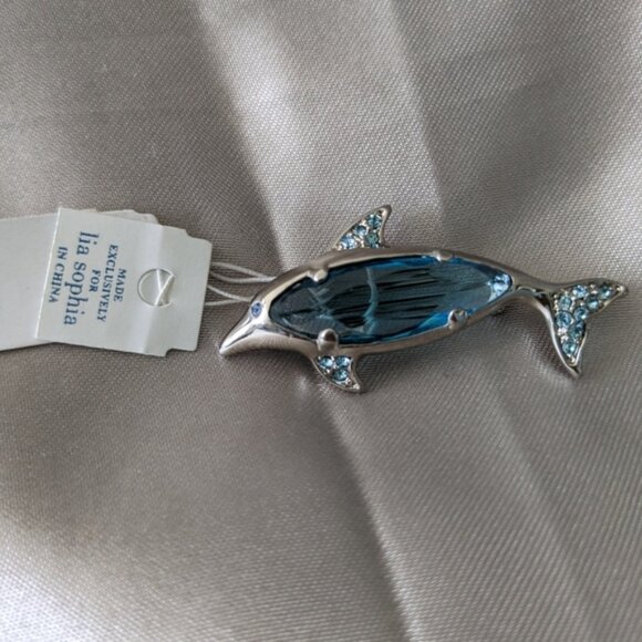 Crystal Stone Silver Dolphin Brooch Pin - Picture 2 of 3